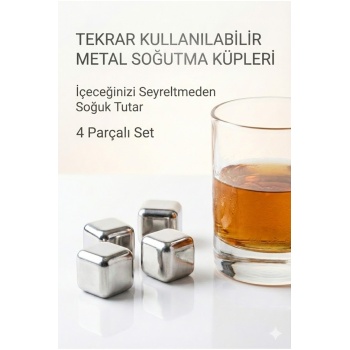 ® Yeni Ürün Paslanmaz Çelik Buz Küpü 4’lü Setİçeceği Sulandırmadan Soğutucu Metal Taş